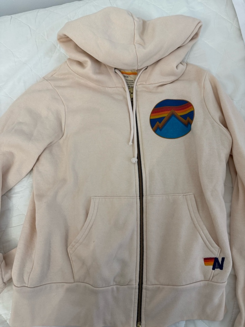 Aviator Nation Cream Zip Hoodie with Rainbow Patch